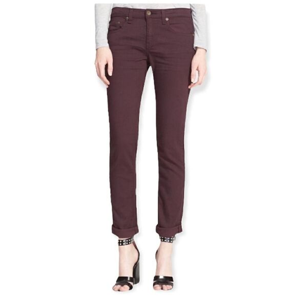 RAG & BONE DRE LOW RISE SLIM BOYFRIEND BURGUNDY 27 - Picture 1 of 7